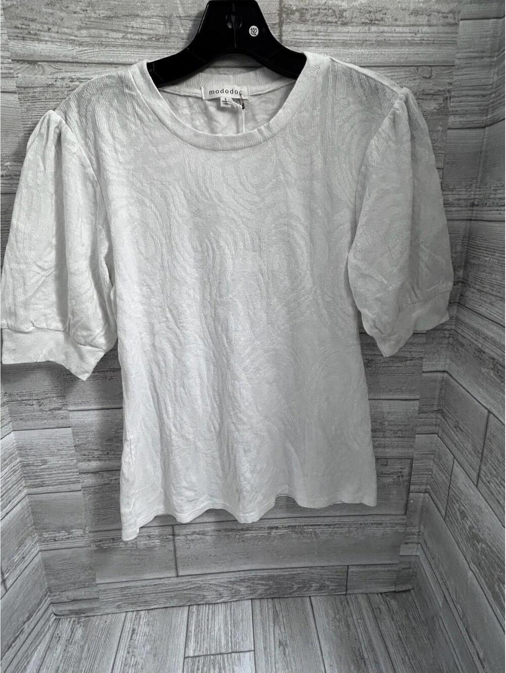 Mododoc Textured Puff Sleeve Top White Size Small NWT Style 44D-A3701